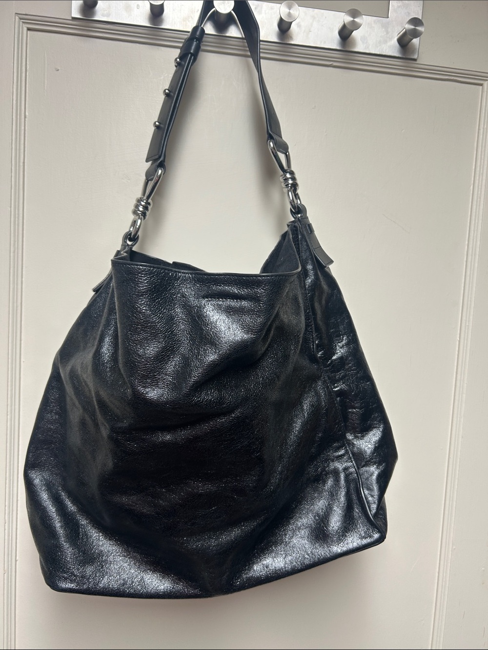 Allsaints Black Leather Purse Bag Captain Shiny North South Tote All Saints Rare